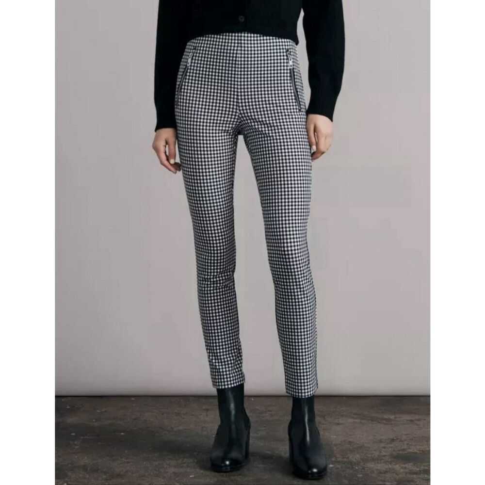 RAG & BONE Simone Pants High-Rise Stretch Black White Gingham Zip Sz 4